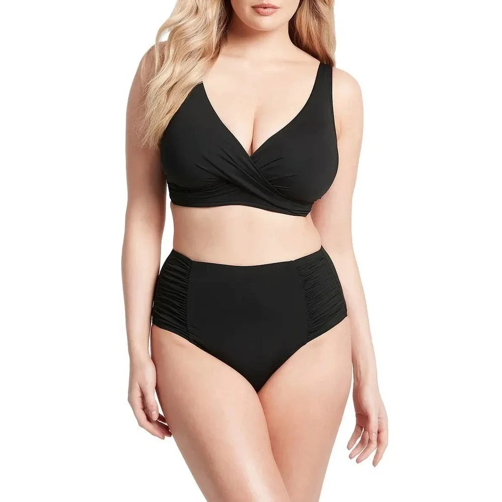 Sea Level Swim Essentials Gathered Side High Waist Bottom Black Size 16
